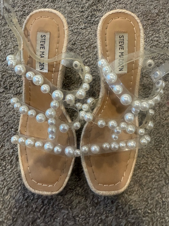Steve Madden Shoes - Steve Madden Clear Pearl-Embellished Women’s Sandals - Pearl White